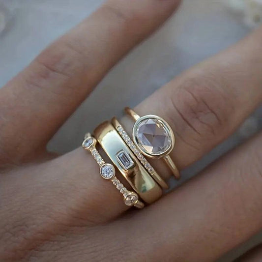 Vintage Gold & Zirconia Ring Set-Mialla Jewelry
