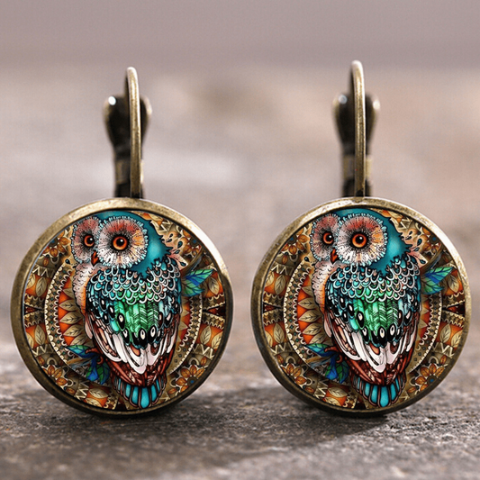 Vintage Rounded Crystal Owl Earrings-Mialla Jewelry