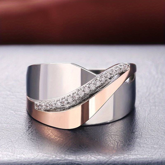 Vintage Rose Gold & Silver Zirconia Ring-Mialla Jewelry
