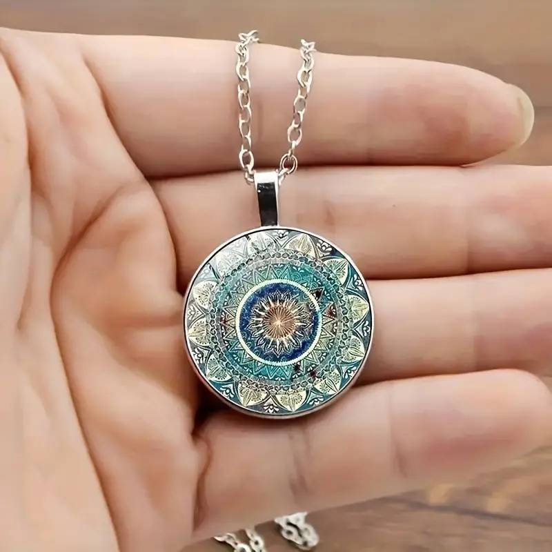 Vintage Rounded Blue Mandala Necklace-Mialla Jewelry