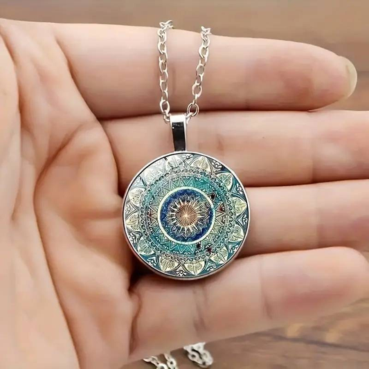 Vintage Rounded Blue Mandala Necklace-Mialla Jewelry