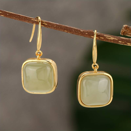 Vintage Light Green Stone Earrings-Mialla Jewelry