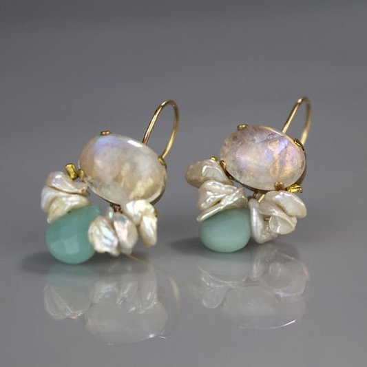 Vintage Turquoise Stone White Crystal Earrings-Mialla Jewelry