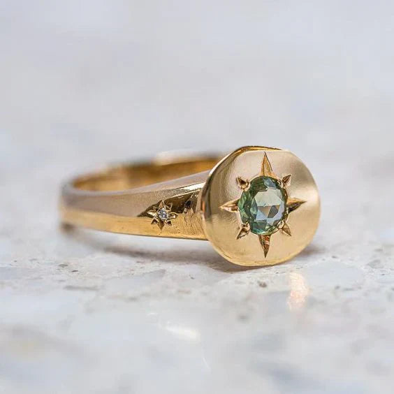 Vintage Green Starlight Golden Ring-Mialla Jewelry