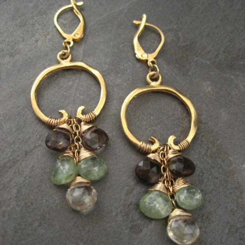 Vintage Green Dangling Stone Golden Earrings-Mialla Jewelry