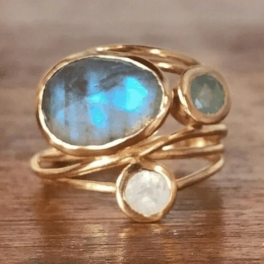 Vintage Inlaid Blue Moonstone Ring-Mialla Jewelry