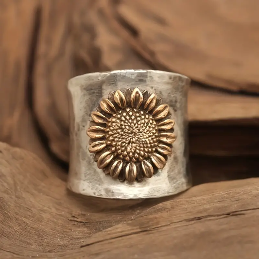 Vintage Sunflower Silver Ring-Mialla Jewelry