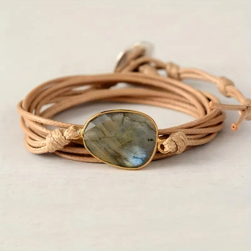 Vintage Leather Stone Bracelet-Mialla Jewelry