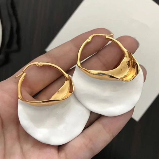 Vintage White & Gold Earrings-Mialla Jewelry