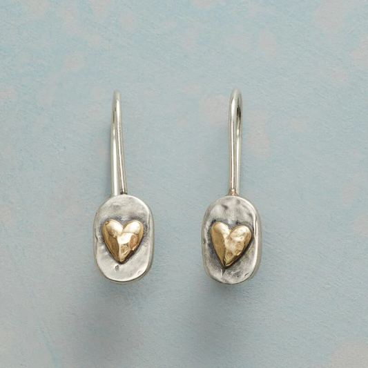 Vintage Golden Heart Silver Earrings-Mialla Jewelry