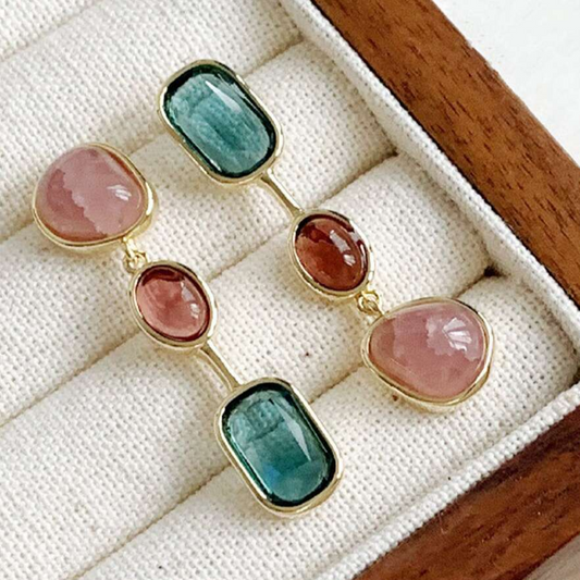 Vintage Turquoise & Pink Stone Earrings-Mialla Jewelry