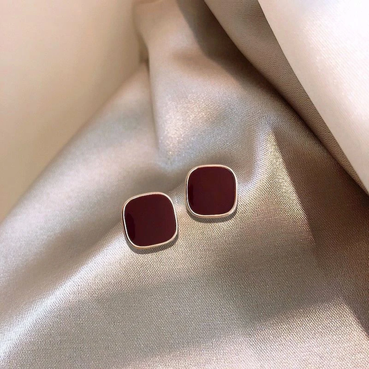 Elegant Gold & Red Cube Earrings-Mialla Jewelry