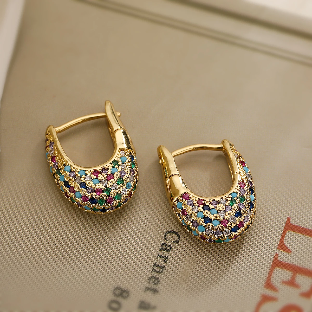 Elegant Colorful Inlaid Crystals Earrings-Mialla Jewelry