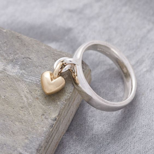 Vintage Dangling Heart Silver Ring-Mialla Jewelry