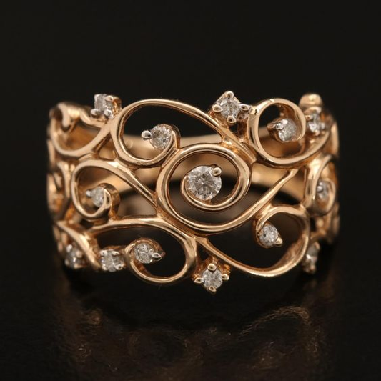 Vintage Rose Ivy Zirconia Ring-Mialla Jewelry