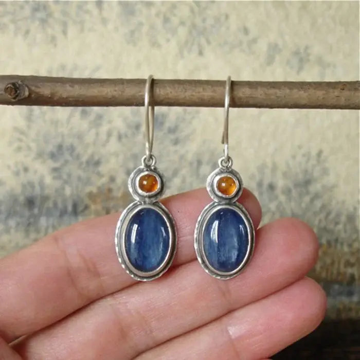 Blue and orange vintage earrings-Mialla Jewelry