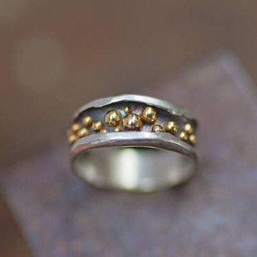 Vintage Gold Beads Silver Ring-Mialla Jewelry