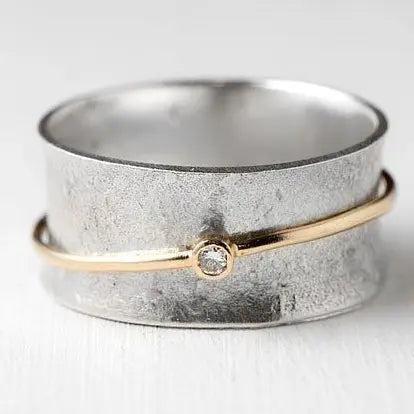 Vintage Golden Line Zirconia Silver Ring-Mialla Jewelry
