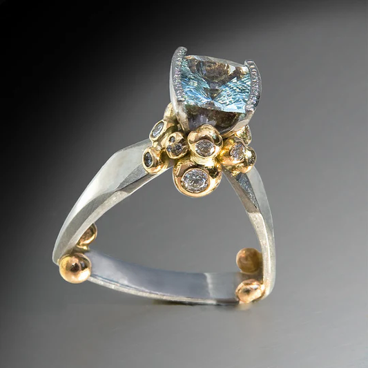 Vintage Blue Zirconia Gold & Silver Ring-Mialla Jewelry