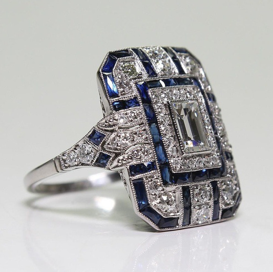 Vintage Bright Silver & Blue Zirconia Ring-Mialla Jewelry