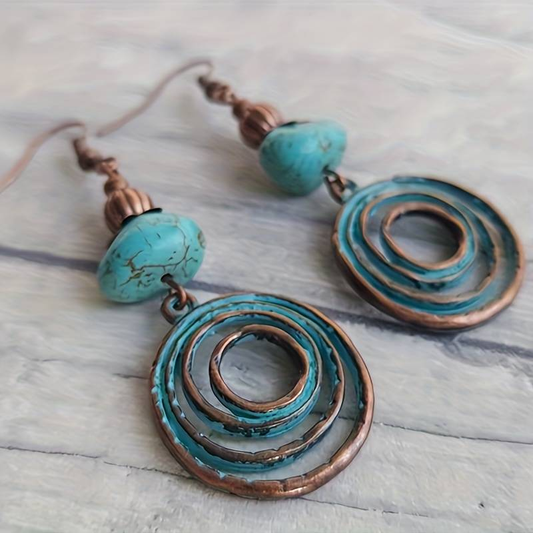 Vintage Turquoise Spiral Earrings-Mialla Jewelry