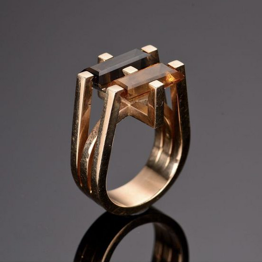Shiny Ring with Vintage Gold Crystals-Mialla Jewelry