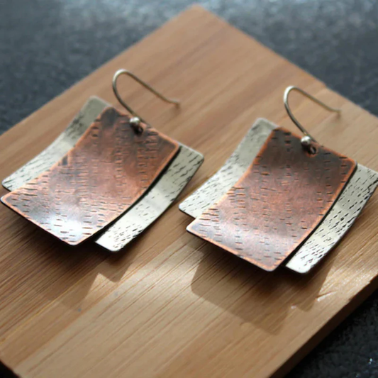 Vintage Bronze Square Earrings-Mialla Jewelry