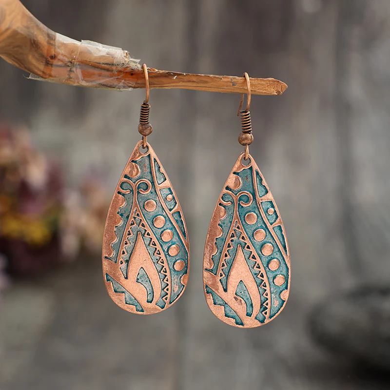 Vintage Dangling Bronze Drop Earrings-Mialla Jewelry