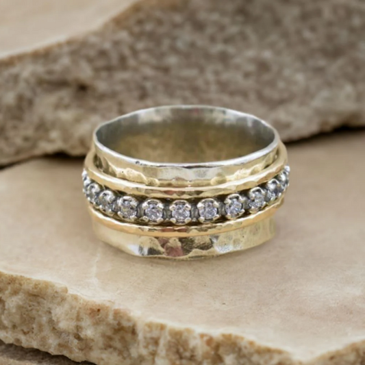 Vintage Spinner Zirconia Gold & Silver Ring-Mialla Jewelry