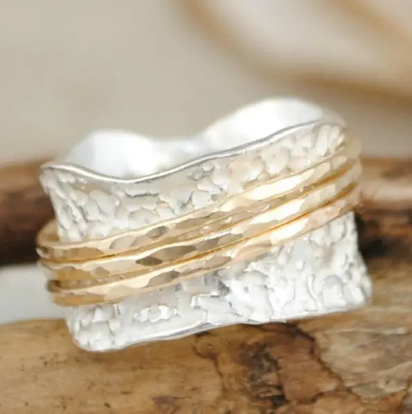 Vintage Spinner Thin Gold & Silver Ring-Mialla Jewelry