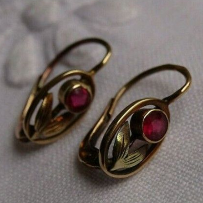 Vintage Red Flower Earrings-Mialla Jewelry