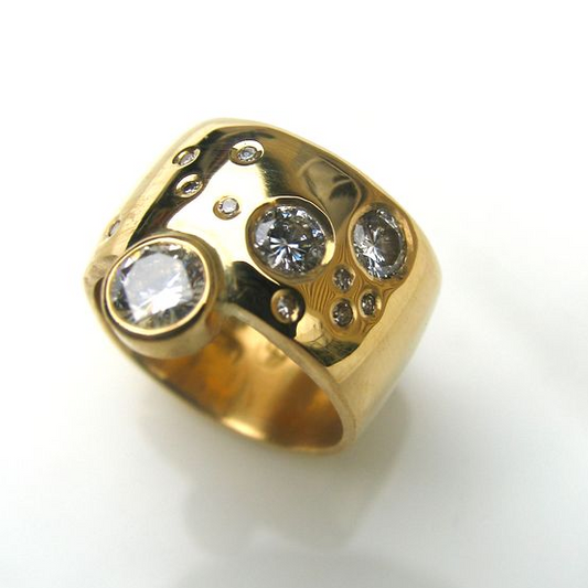 Vintage Gold Inlaid Stones Ring-Mialla Jewelry