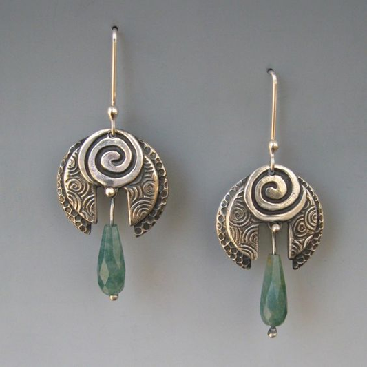 Vintage Green Dangling Stone Earrings-Mialla Jewelry