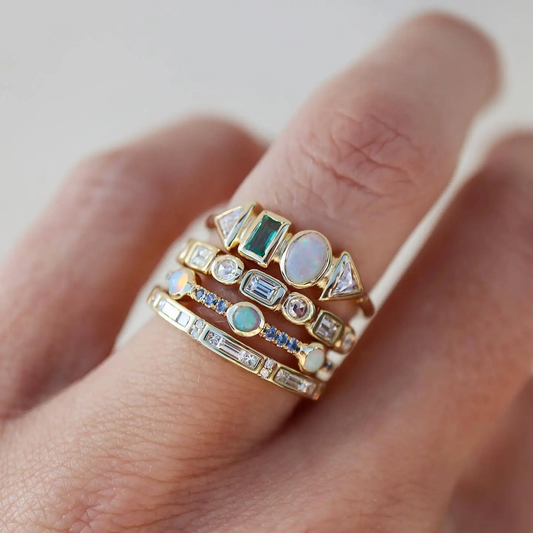 Vintage Opal & Zirconia Ring Set-Mialla Jewelry