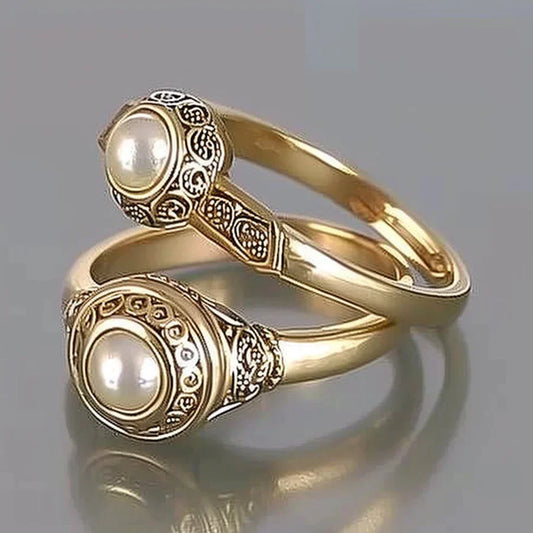 Vintage Inlaid Pearl Gold Ring Set-Mialla Jewelry