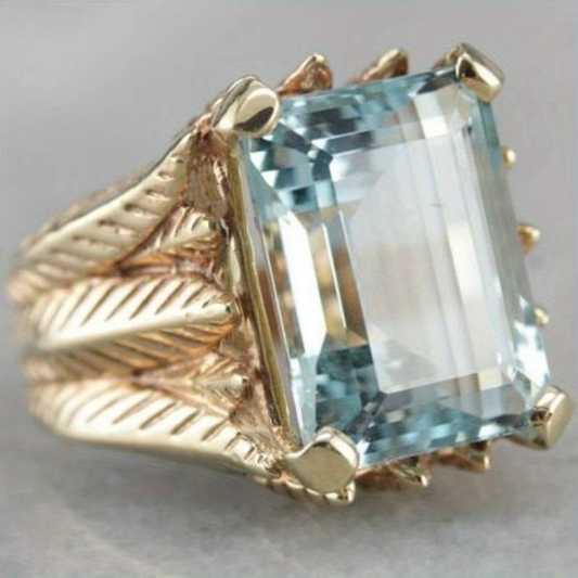 Vintage Blue Glass Golden Ring-Mialla Jewelry