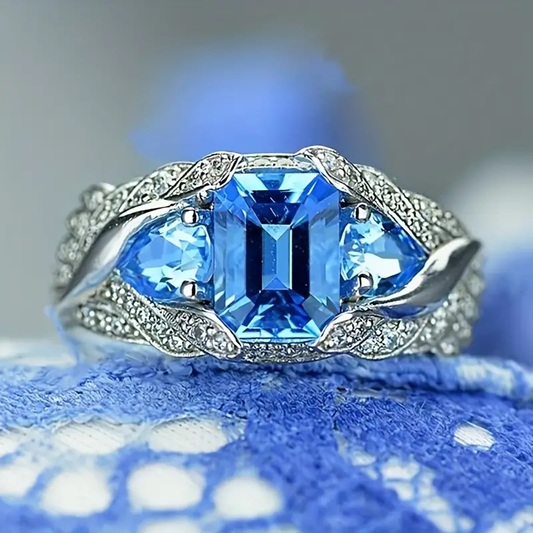 Vintage Blue Glass Silver Ring-Mialla Jewelry