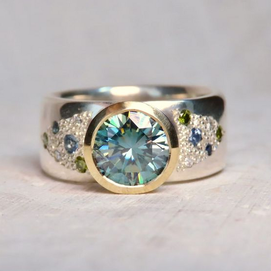 Vintage Bright Blue Zirconia Silver Ring-Mialla Jewelry