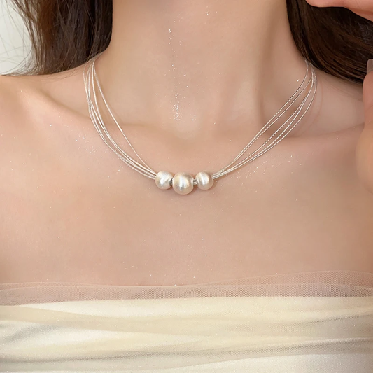 Elegant White Pearl Layered Necklace-Mialla Jewelry