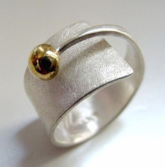 Vintage Open Gold Bead Silver Ring-Mialla Jewelry