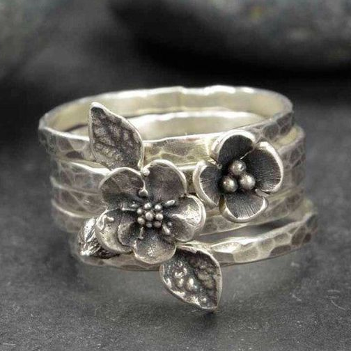 Vintage Flower Silver Layer Ring-Mialla Jewelry