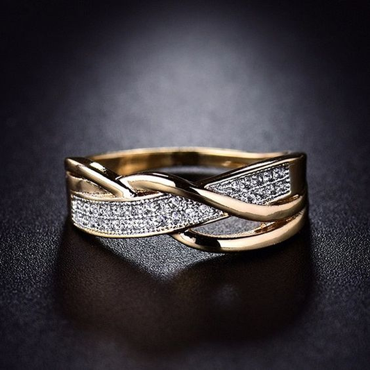 Vintage Gold Braid Zirconia Ring-Mialla Jewelry