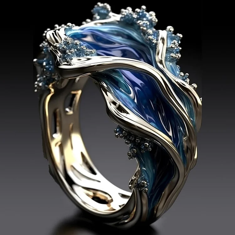 Vintage Golden Ocean Wavy Ring-Mialla Jewelry