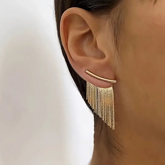 Vintage Golden Curtain Earrings-Mialla Jewelry