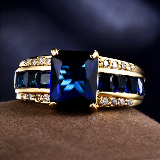 Vintage Gold & Zirconia Blue Ring-Mialla Jewelry