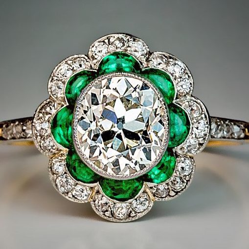 Vintage Golden Emerald Crystal Ring-Mialla Jewelry