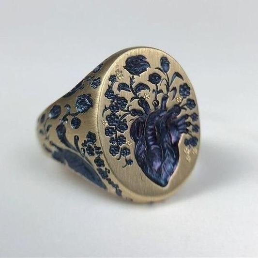 Vintage Blue Flower Gold Ring-Mialla Jewelry