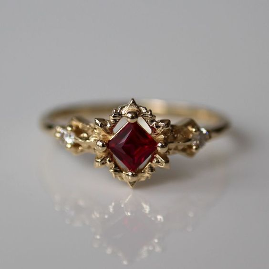 Vintage Red Zirconia Gold Ring-Mialla Jewelry