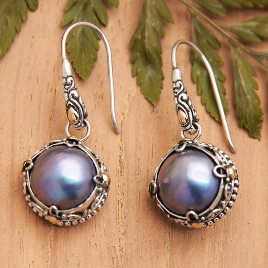 Vintage Dark Pearl Dangling Earrings-Mialla Jewelry
