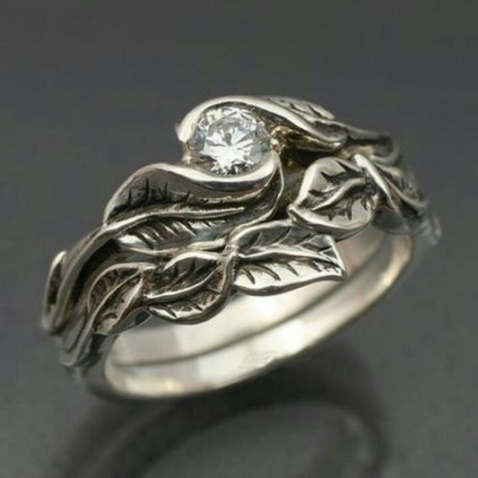 Vintage Silver Leaf Zirconia Ring-Mialla Jewelry